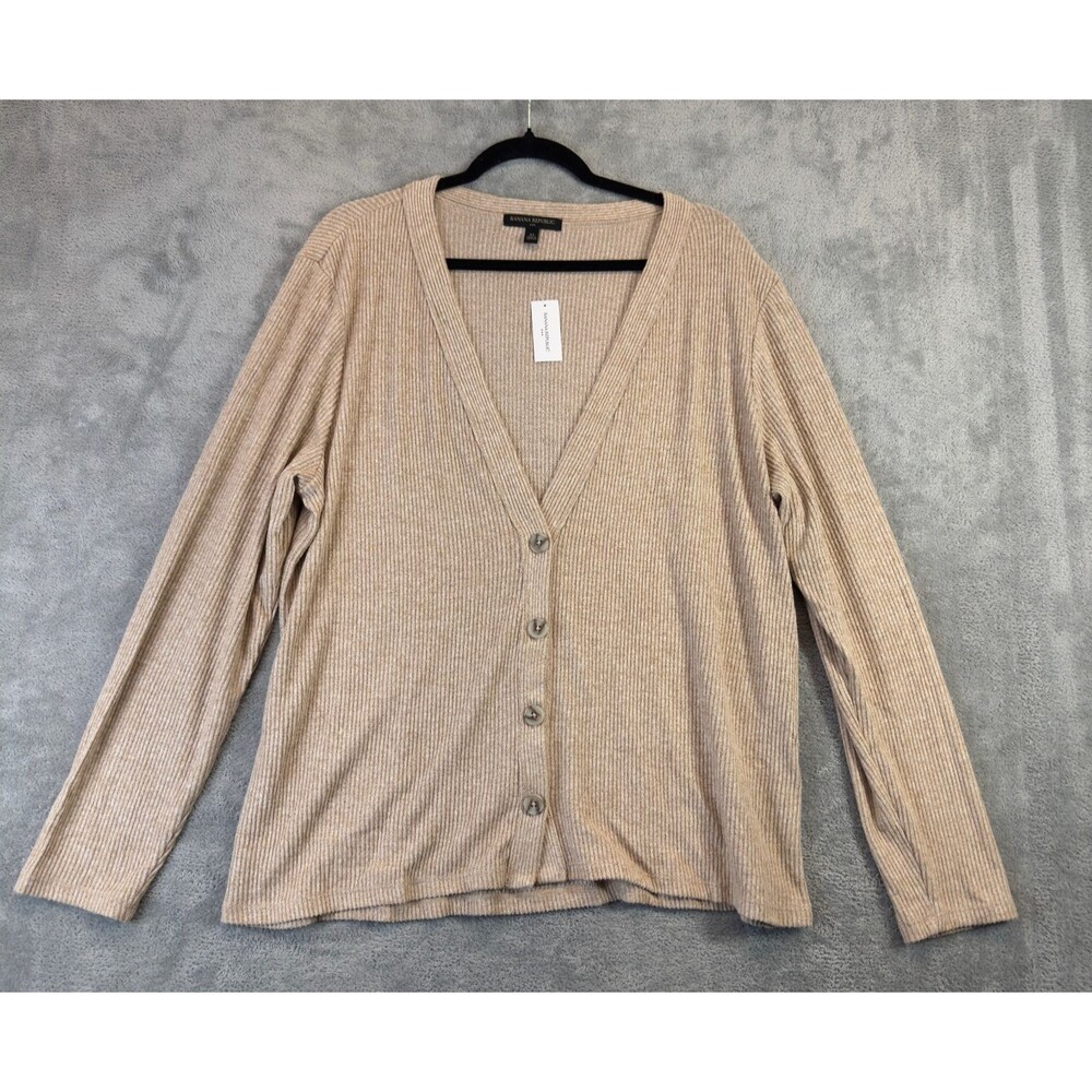 Banana Republic Cardigan Sweater Womens Extra Large Beige Ribbed Stretch Top NWT